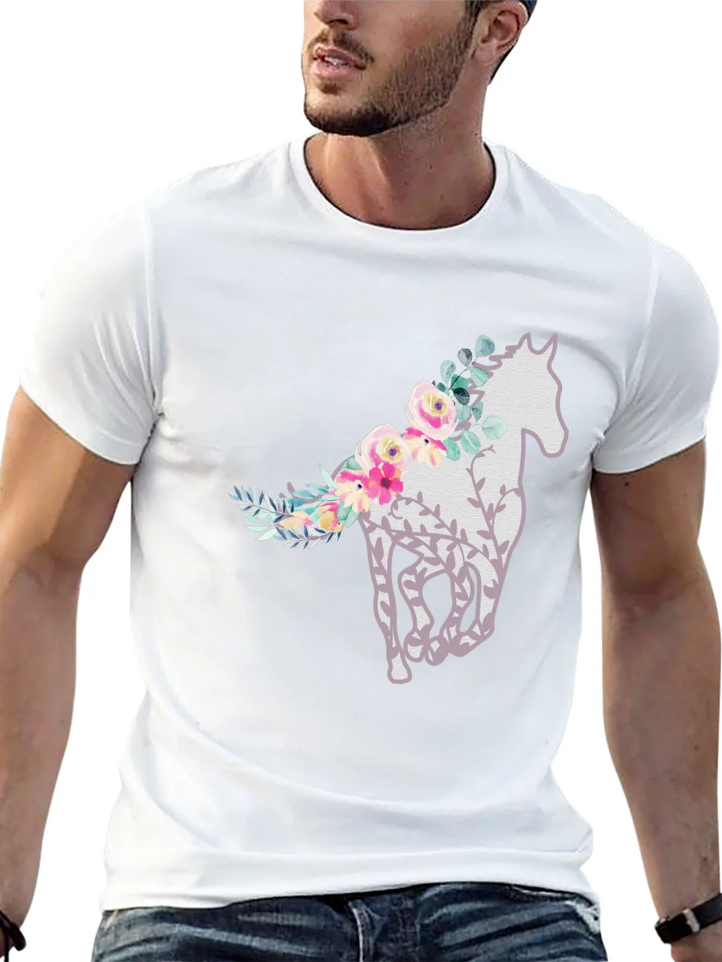 Floral Horse Graphic Tee - Stylish Mens T-Shirt product image 12