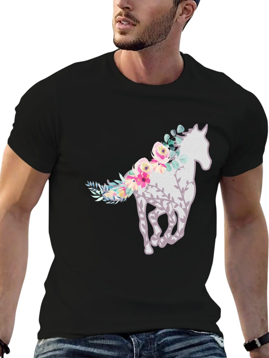 Floral Horse Graphic Tee - Stylish Mens T-Shirt product image 6