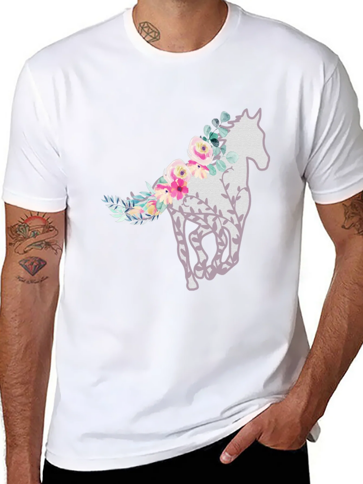Floral Horse Graphic Tee - Stylish Mens T-Shirt product image 7