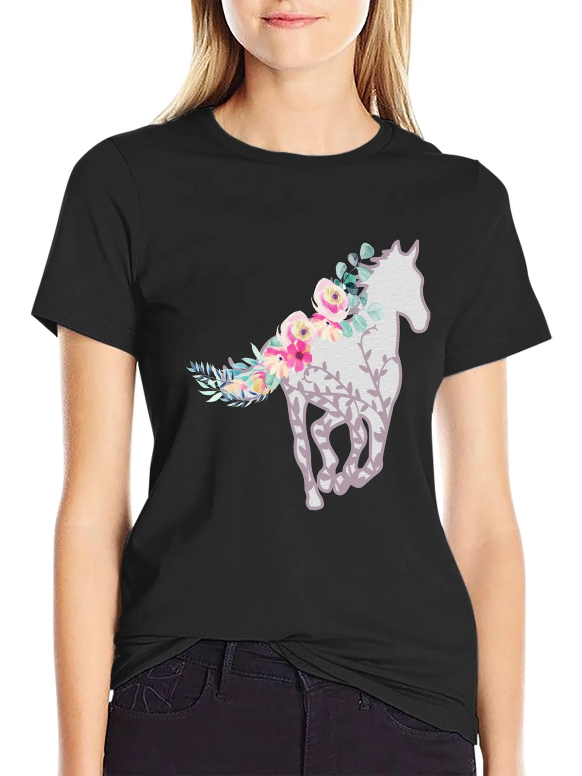 Floral Horse Graphic Tee - Stylish Mens T-Shirt product image 2