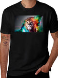 Lion Art Graphic Print Black T-Shirt product image 1