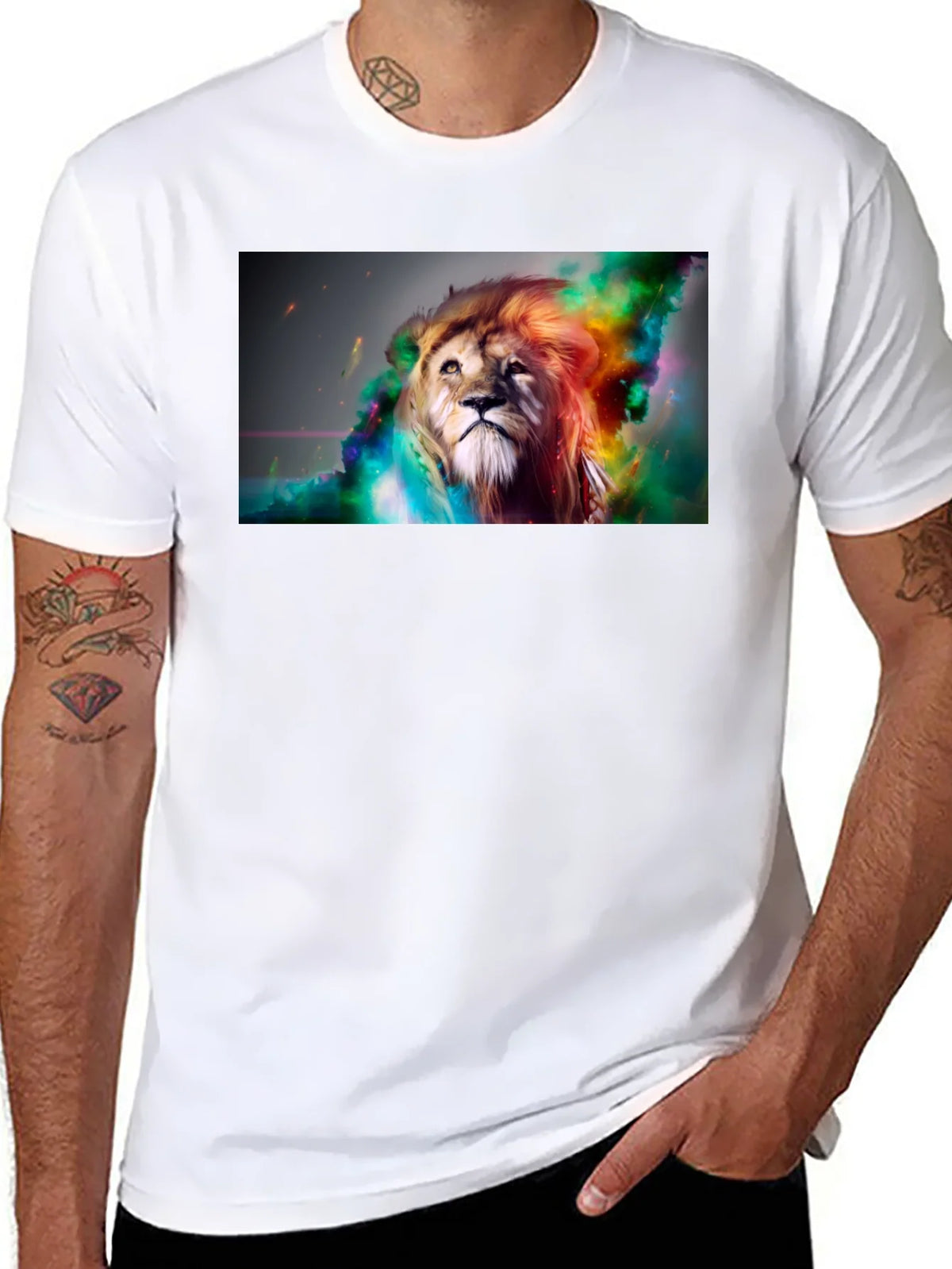 Lion Art Graphic Print Black T-Shirt product image 7