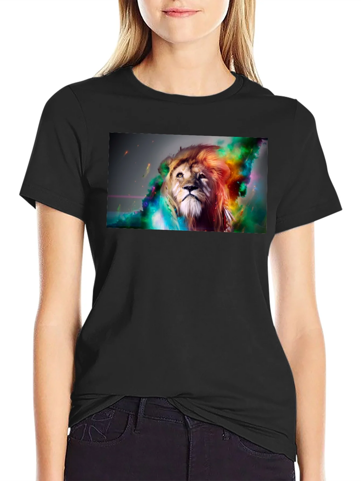Lion Art Graphic Print Black T-Shirt product image 2