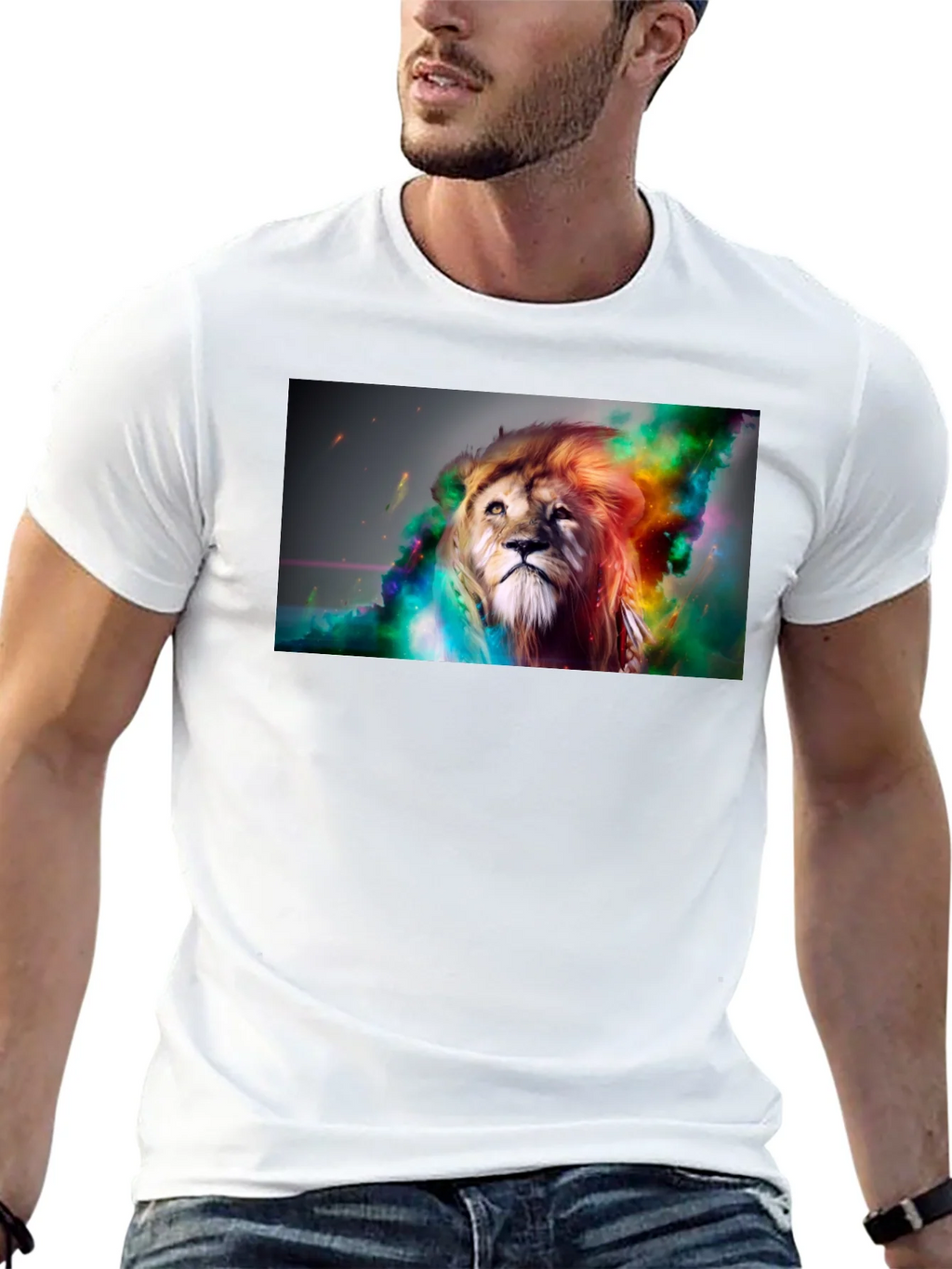 Lion Art Graphic Print Black T-Shirt product image 12