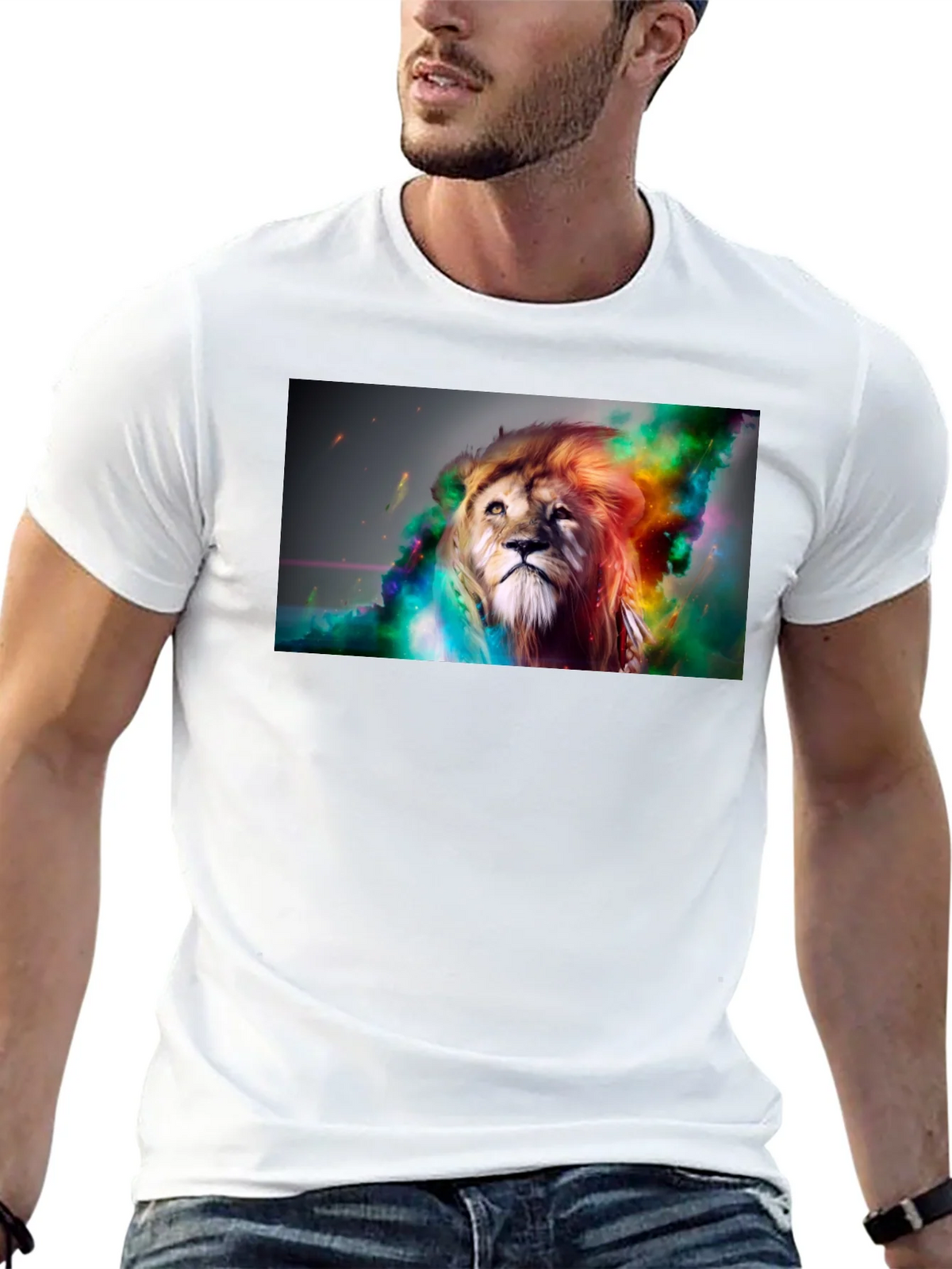 Lion Art Graphic Print Black T-Shirt product image 12
