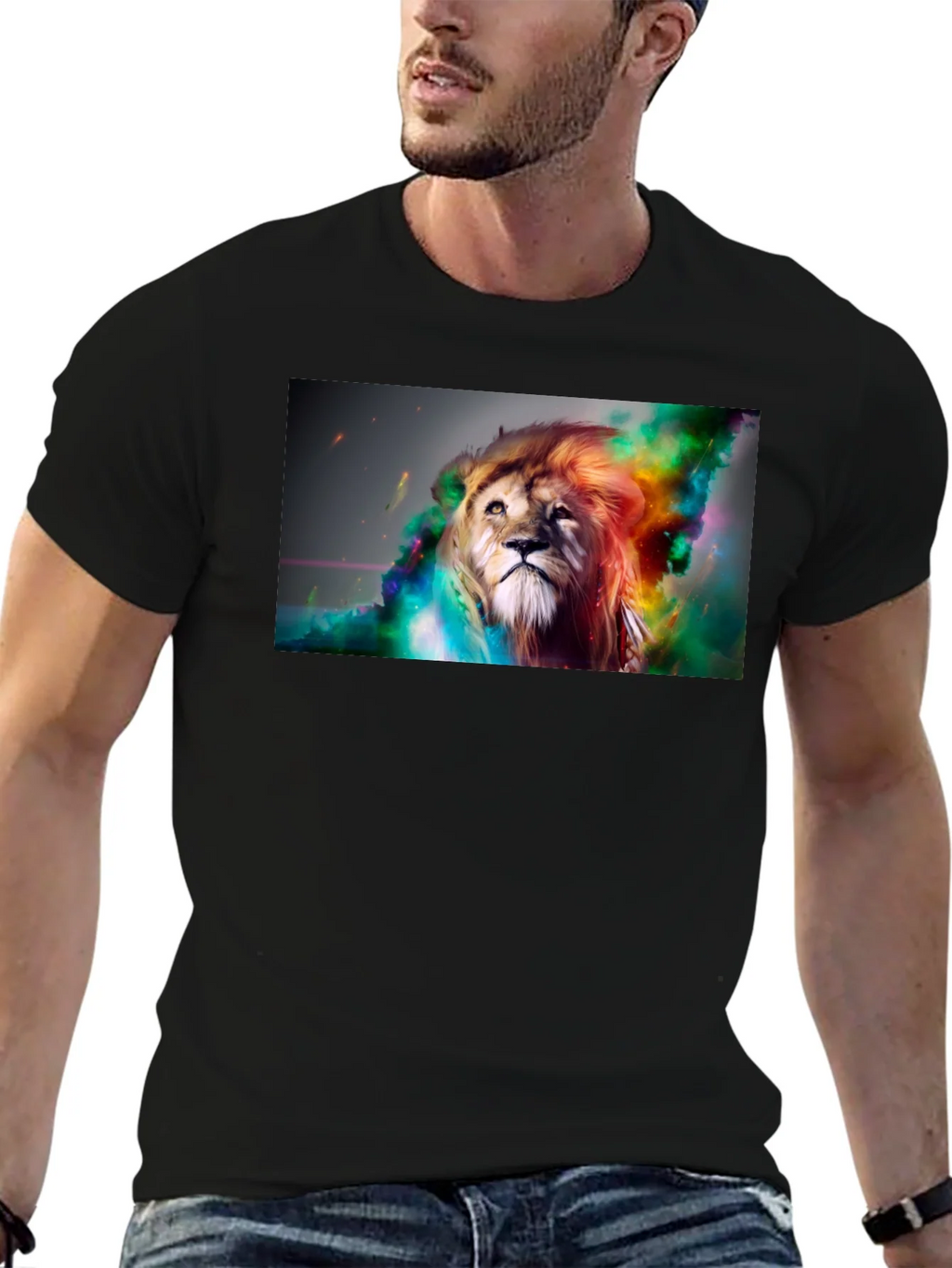 Lion Art Graphic Print Black T-Shirt product image 6