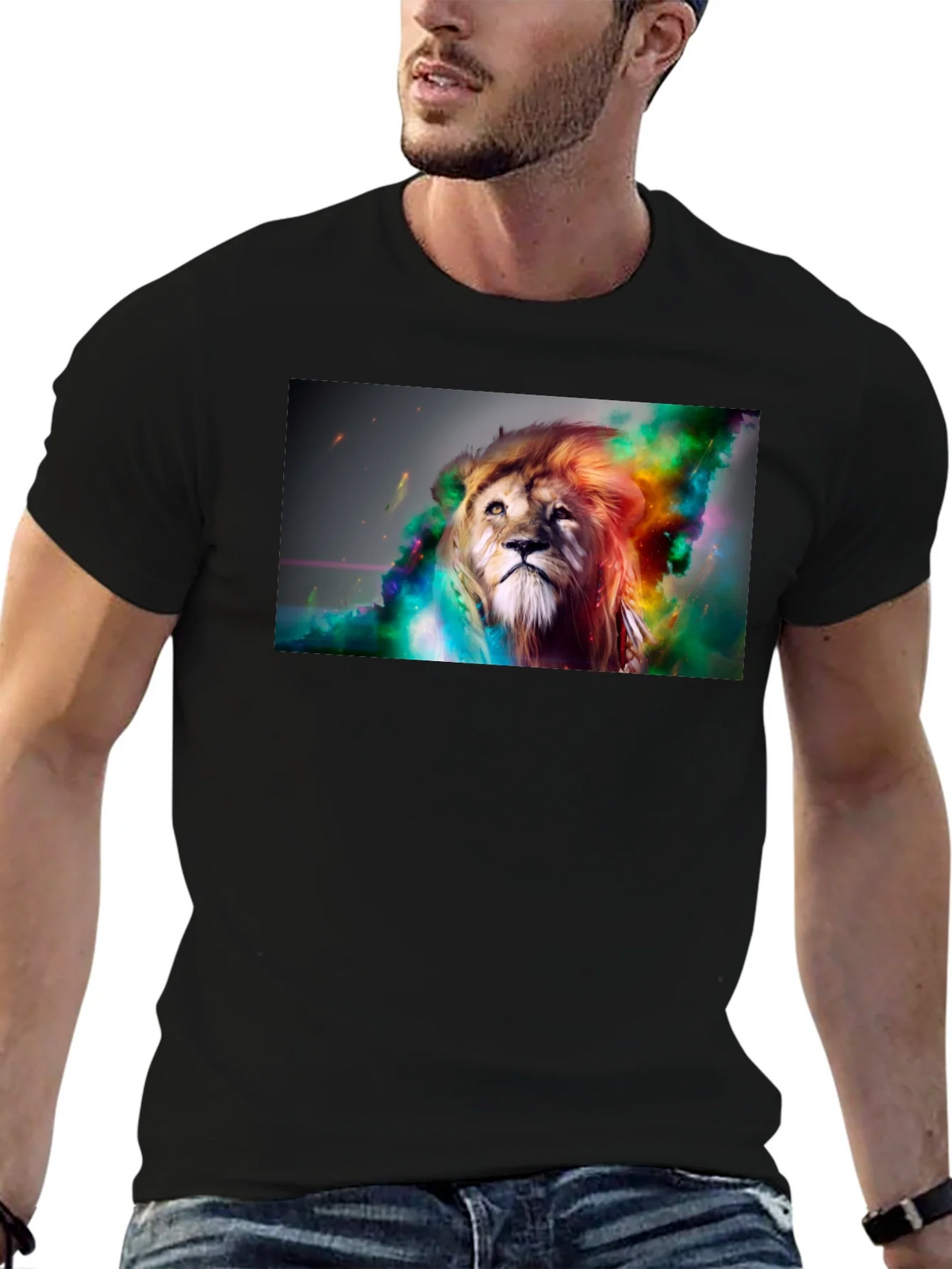 Lion Art Graphic Print Black T-Shirt product image 6