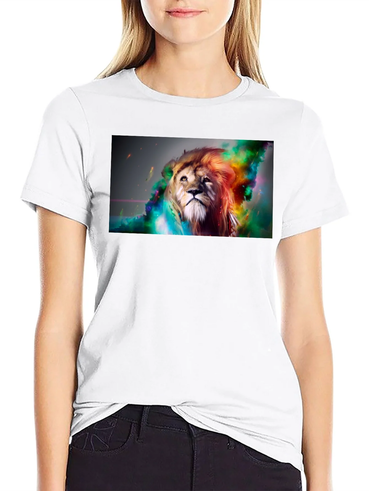 Lion Art Graphic Print Black T-Shirt product image 8