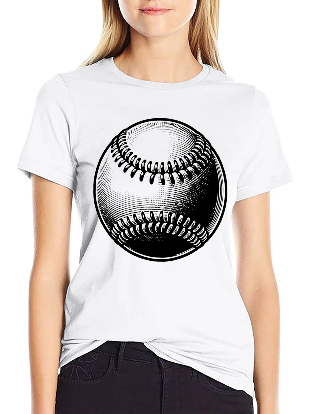 Baseball Graphic Tee - Solid Black Cotton product image 4