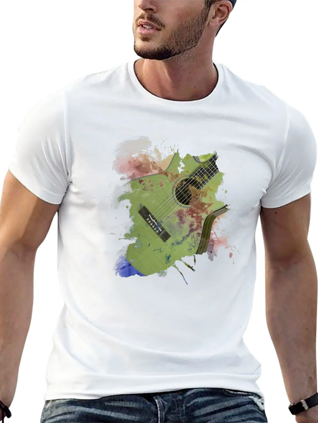 Guitar Art Print Mens Black T-Shirt product image 4