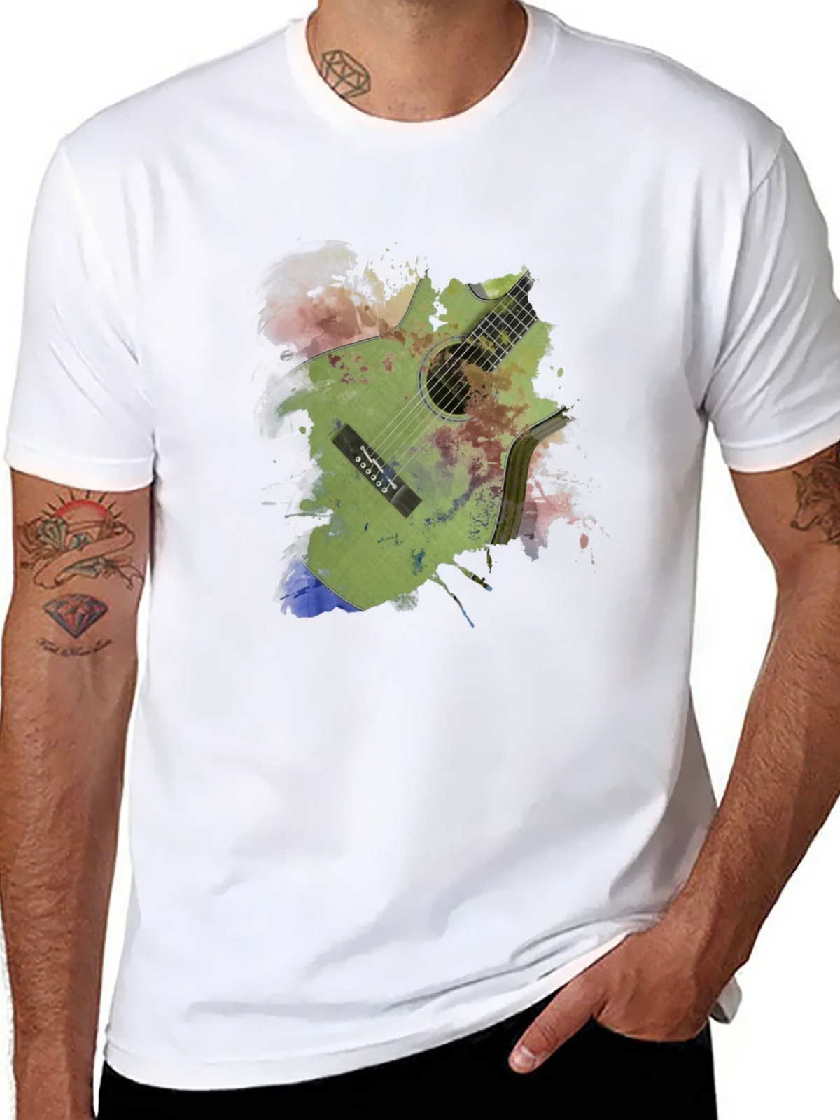 Guitar Art Print Mens Black T-Shirt product image 1