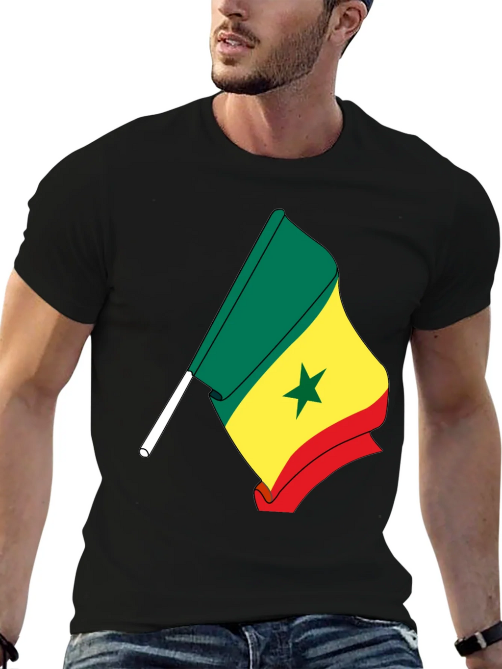 Senegal Flag Graphic Tee - Black Cotton Shirt product image 6