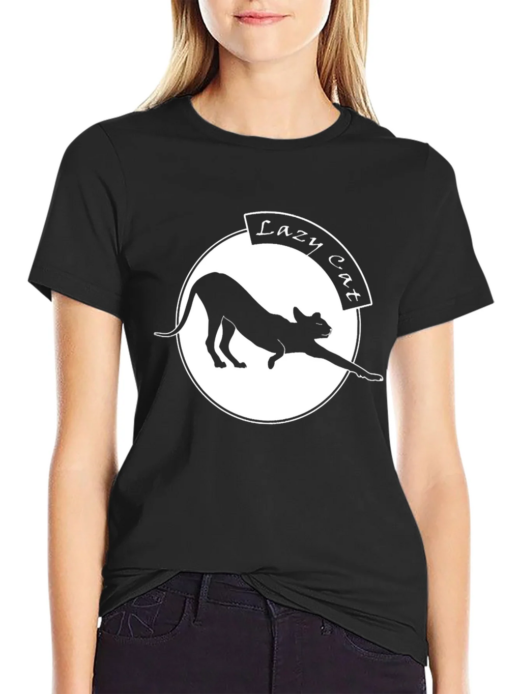 Lazy Cat Graphic Tee - Black Crew Neck product image 2