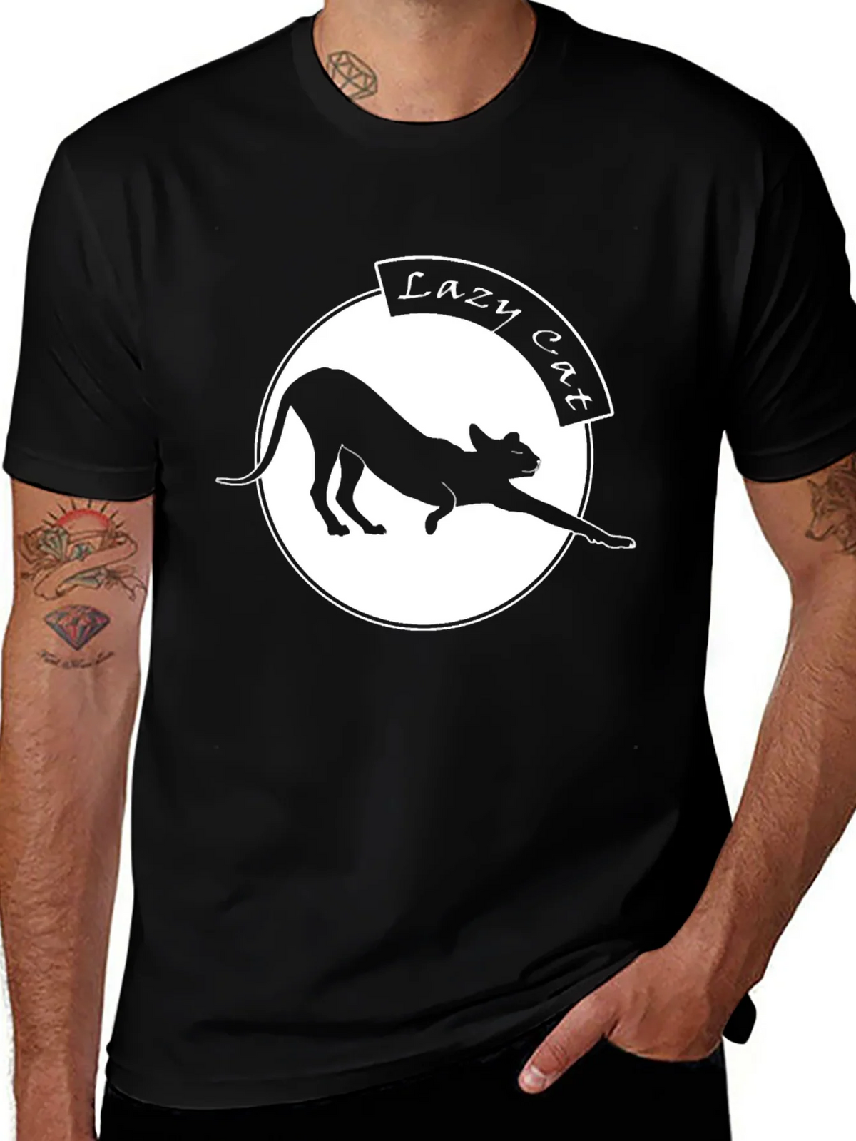 Lazy Cat Graphic Tee - Black Crew Neck product image 1