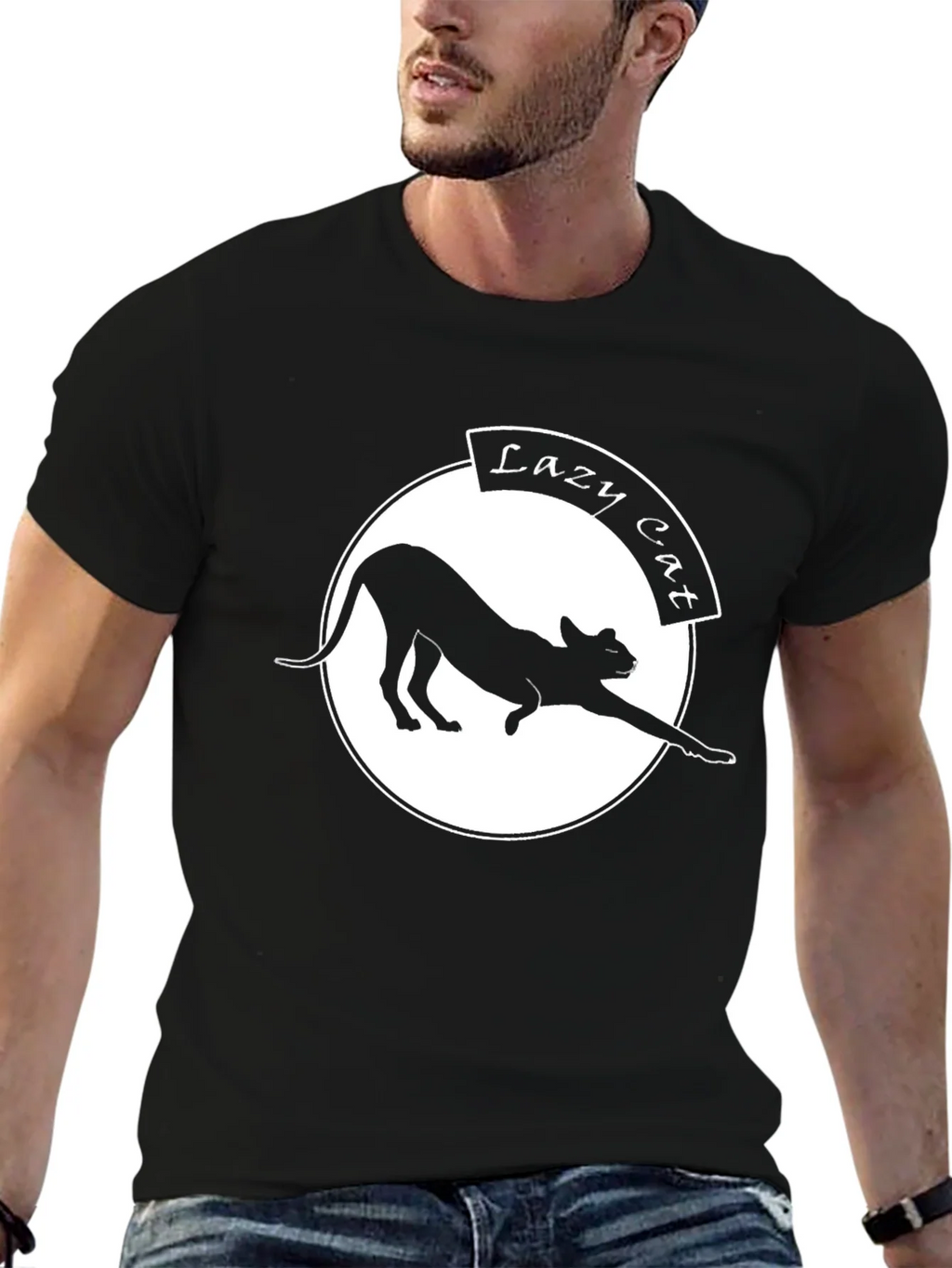 Lazy Cat Graphic Tee - Black Crew Neck product image 6