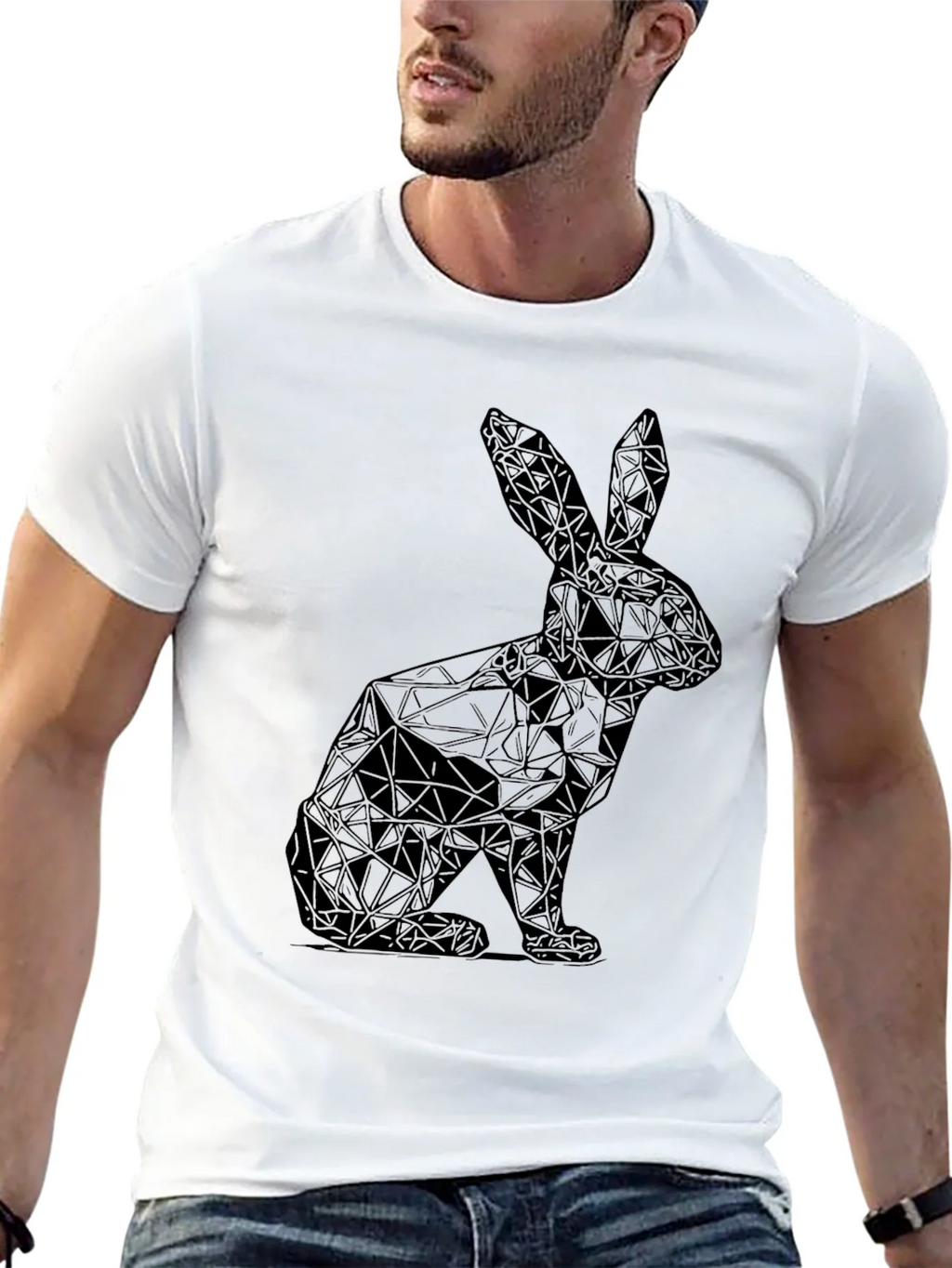 Geometric Rabbit Graphic Tee - Sleek Black Shirt product image 12