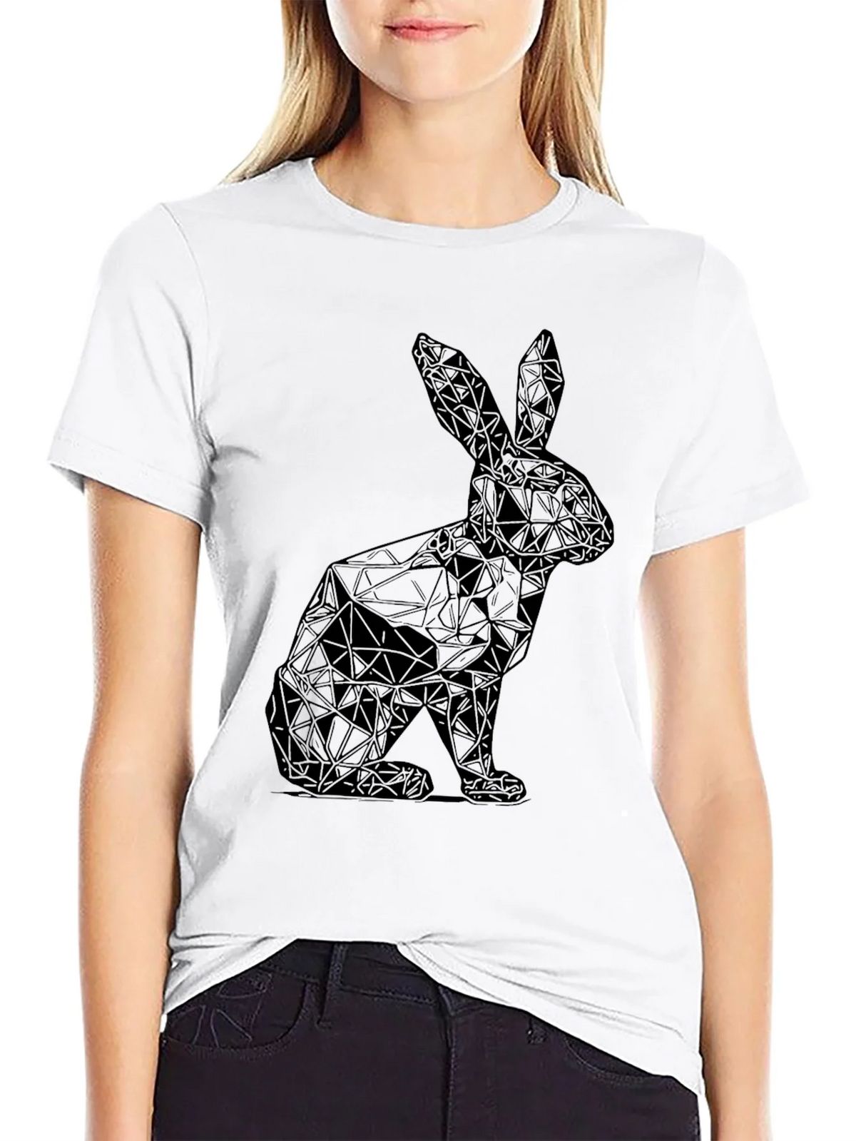 Geometric Rabbit Graphic Tee - Sleek Black Shirt product image 8