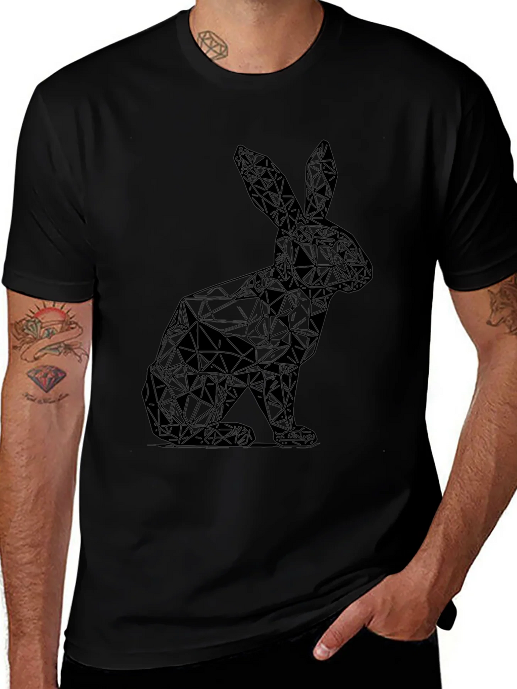 Geometric Rabbit Graphic Tee - Sleek Black Shirt product image 1