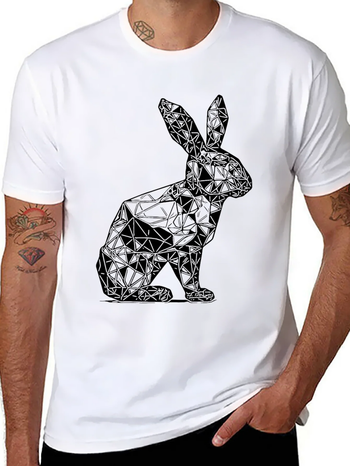Geometric Rabbit Graphic Tee - Sleek Black Shirt product image 7