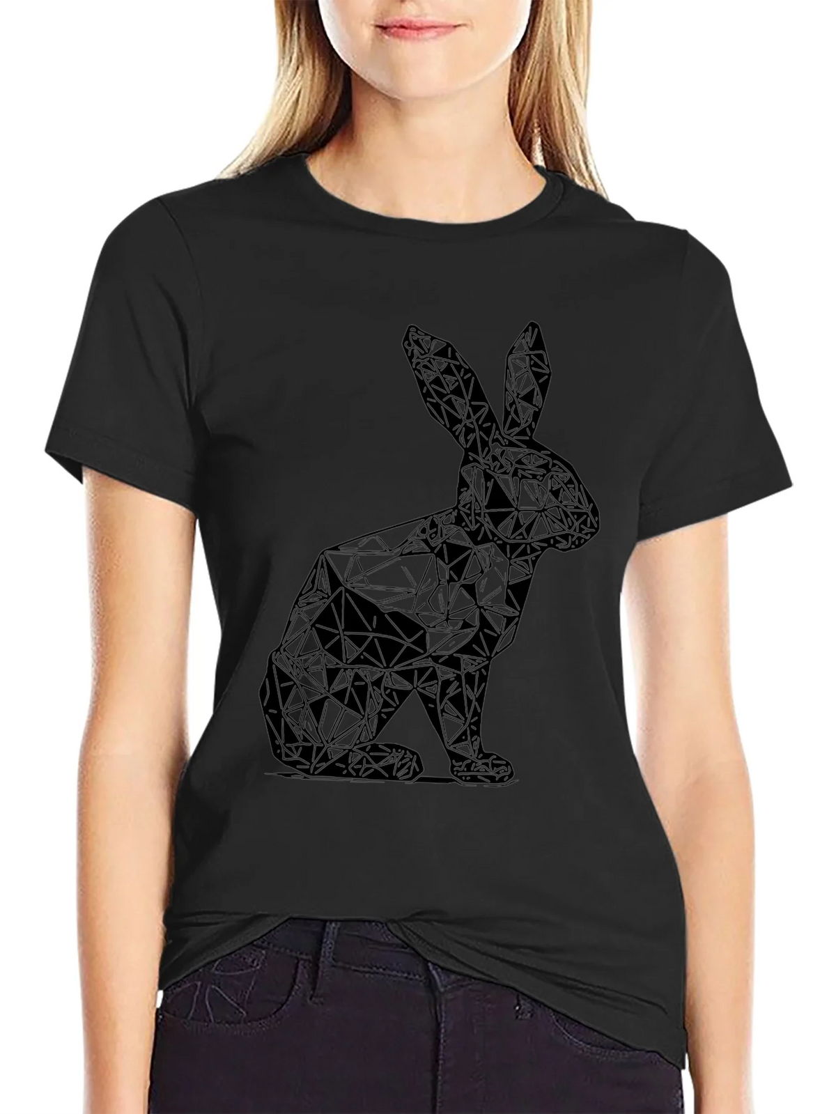 Geometric Rabbit Graphic Tee - Sleek Black Shirt product image 2