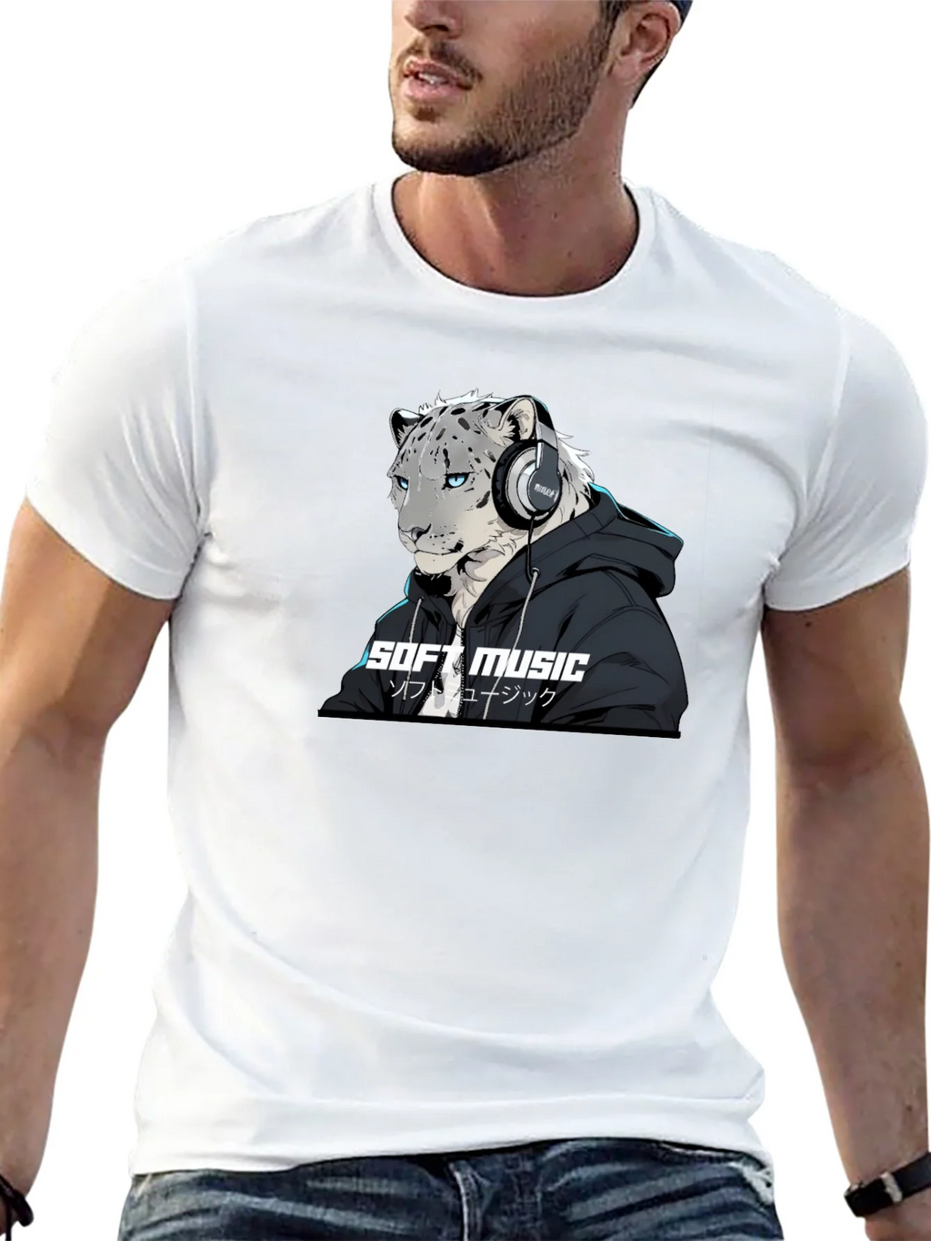 Soft Music Snow Leopard Black T-Shirt product image 12