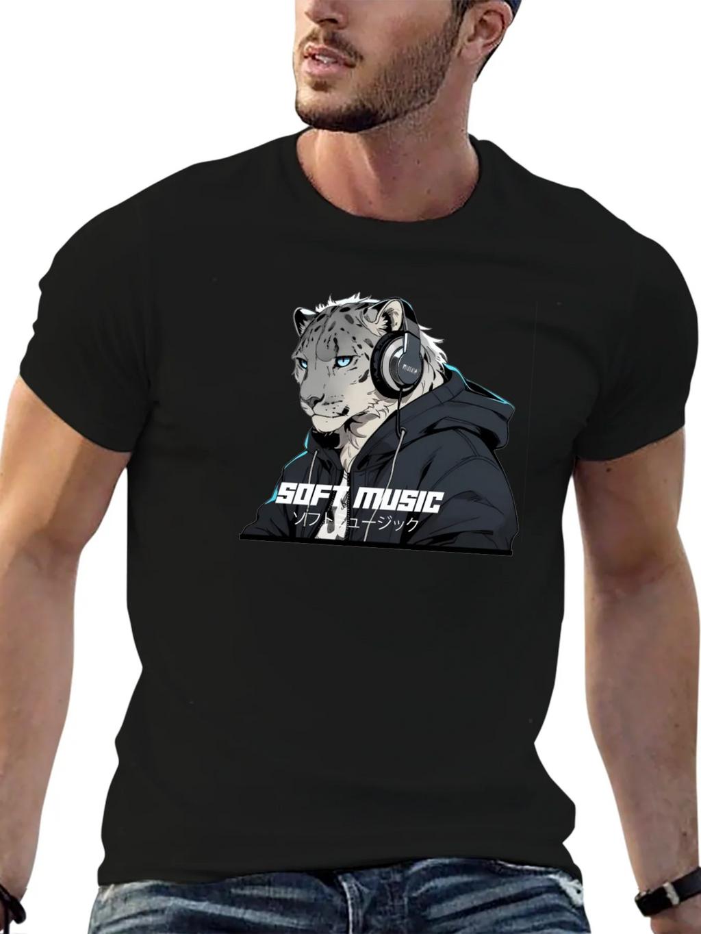 Soft Music Snow Leopard Black T-Shirt product image 6