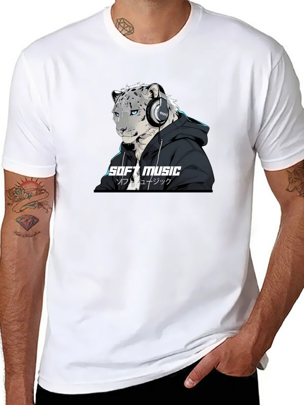 Soft Music Snow Leopard Black T-Shirt product image 7