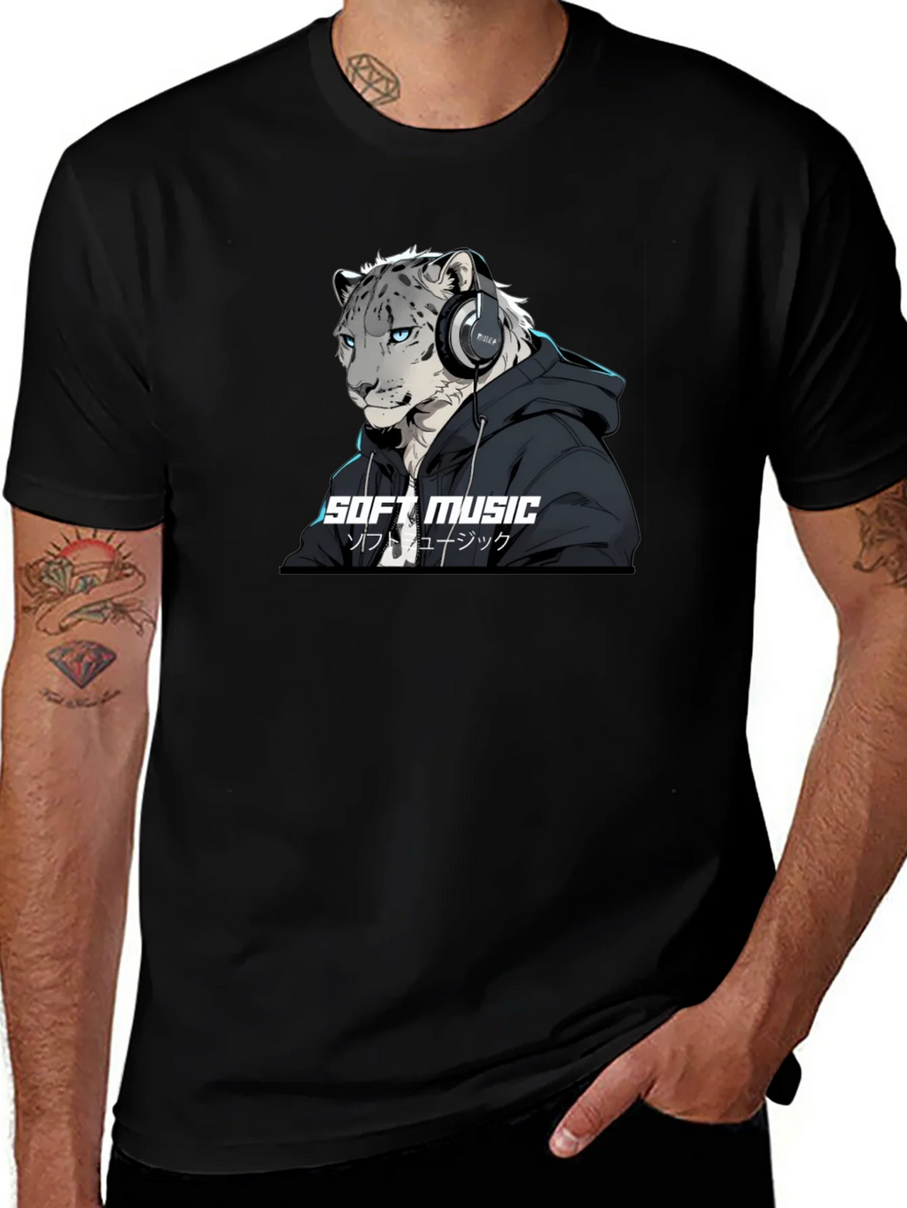 Soft Music Snow Leopard Black T-Shirt product image 1