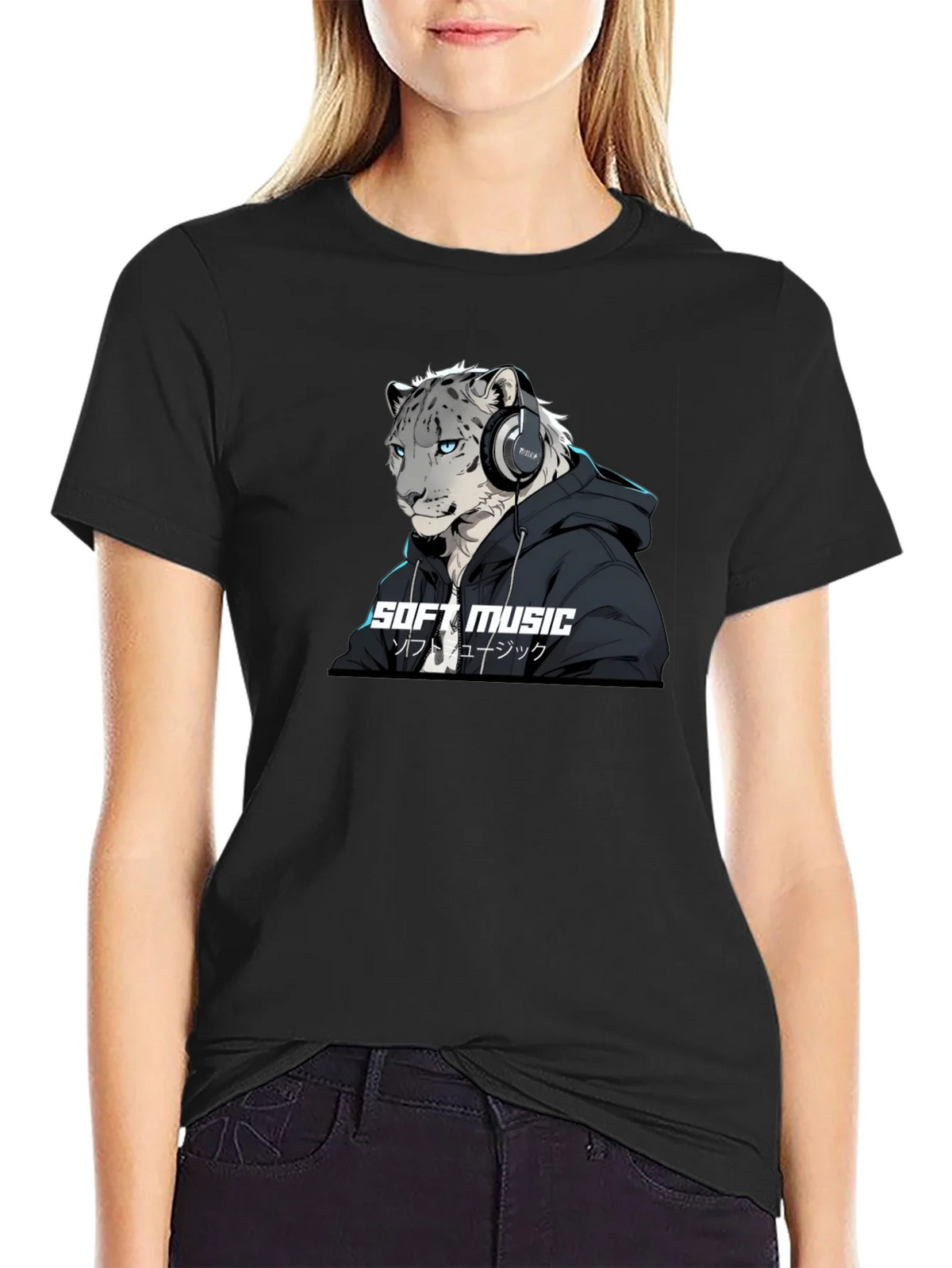 Soft Music Snow Leopard Black T-Shirt product image 2