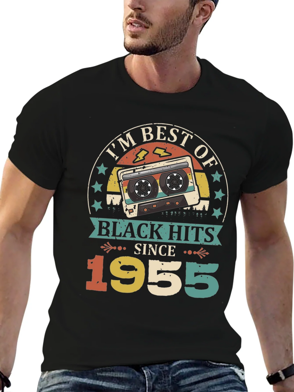 Retro 1955 Black Hits Music Cassette T-Shirt product image 6