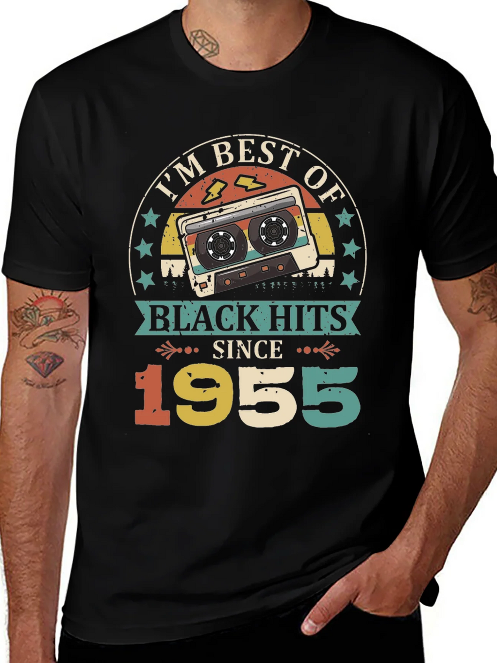 Retro 1955 Black Hits Music Cassette T-Shirt product image 1