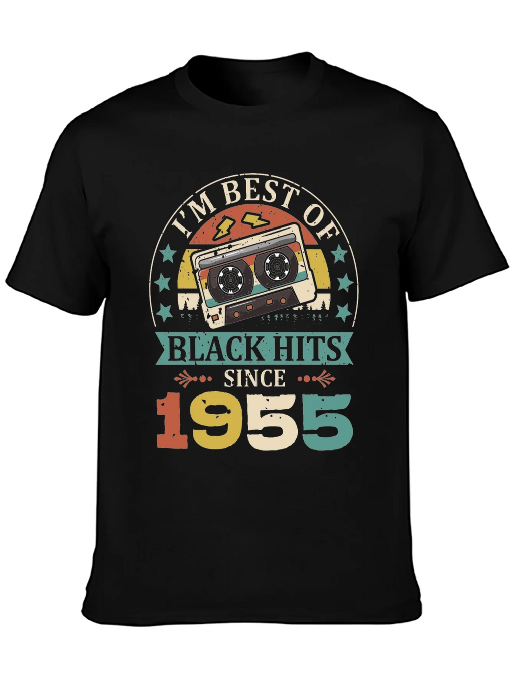 Retro 1955 Black Hits Music Cassette T-Shirt product image 3