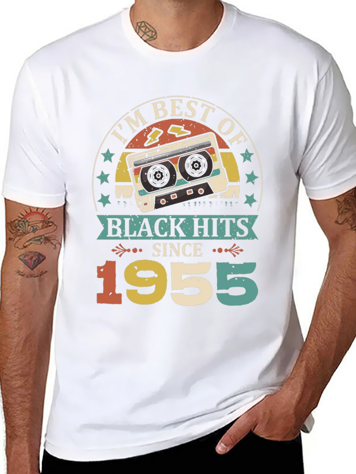 Retro 1955 Black Hits Music Cassette T-Shirt product image 7