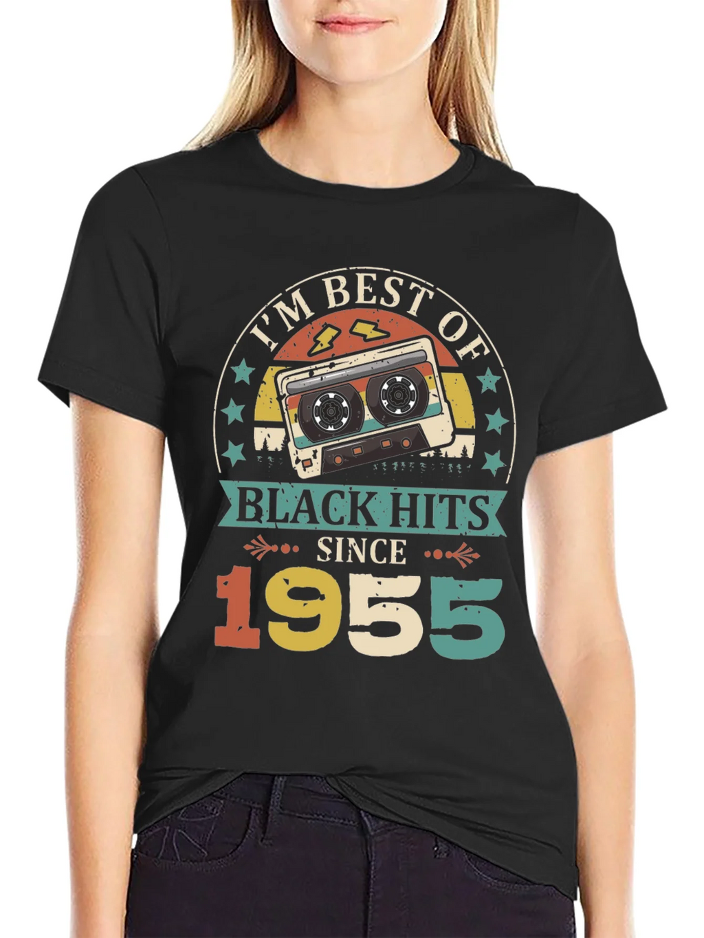 Retro 1955 Black Hits Music Cassette T-Shirt product image 2