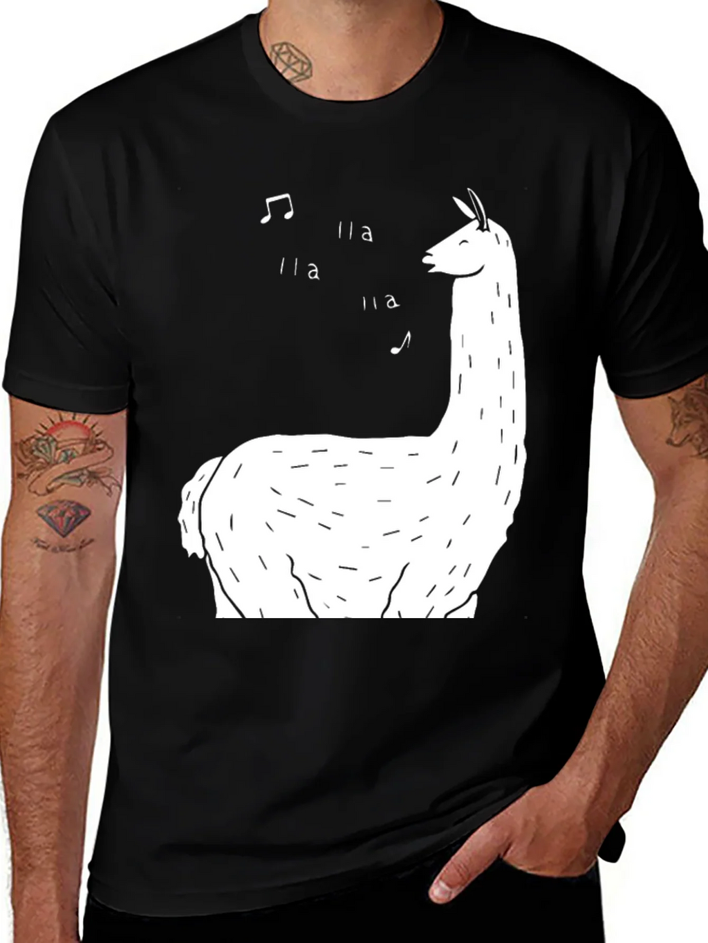 Singing Llama Graphic Tee - Black Cotton T-Shirt product image 1