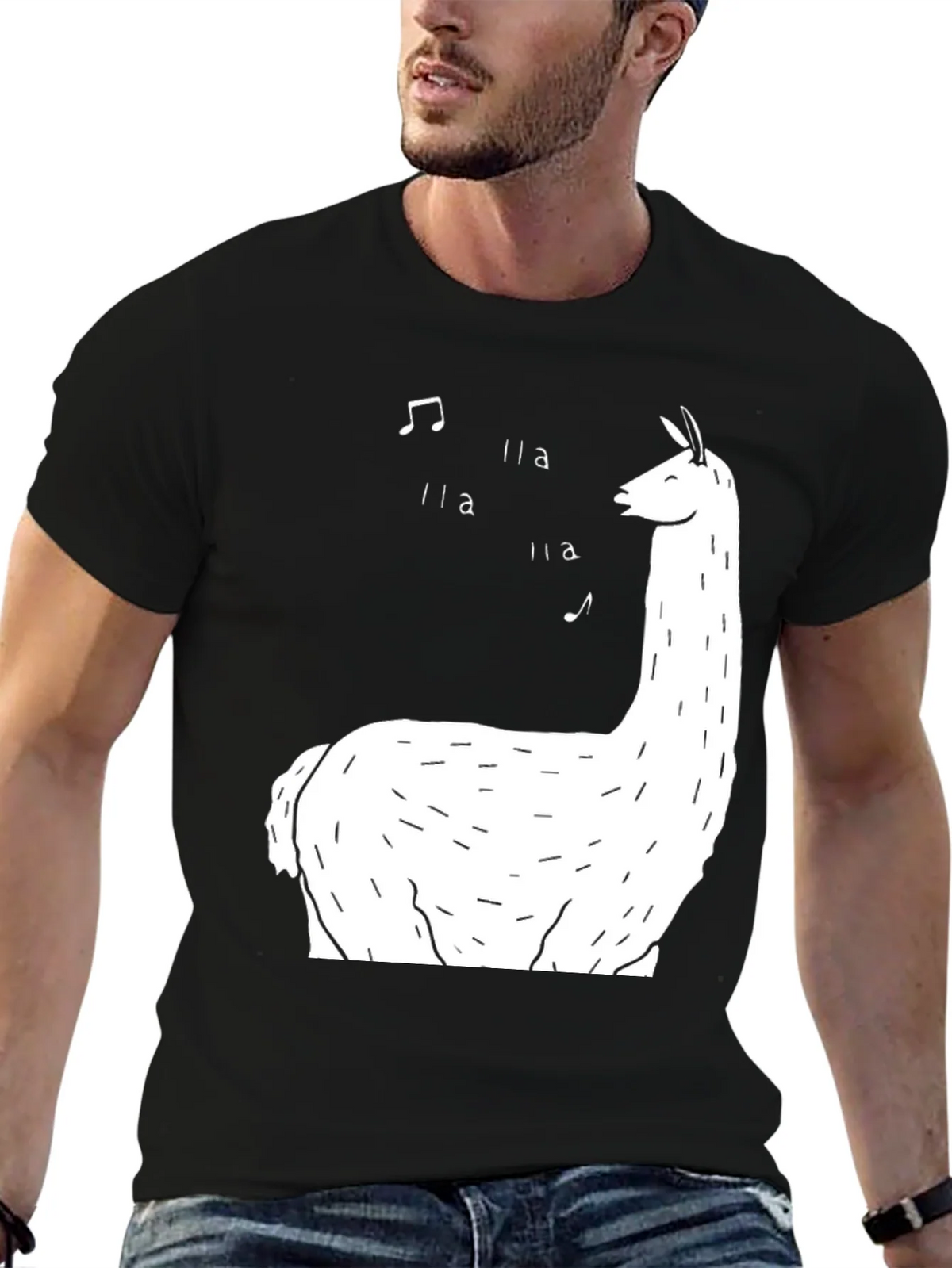 Singing Llama Graphic Tee - Black Cotton T-Shirt product image 6