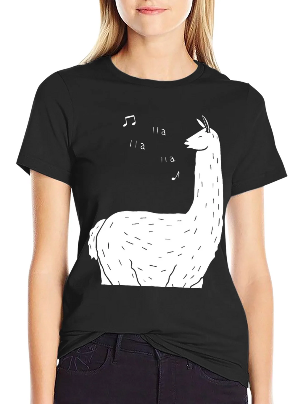 Singing Llama Graphic Tee - Black Cotton T-Shirt product image 2