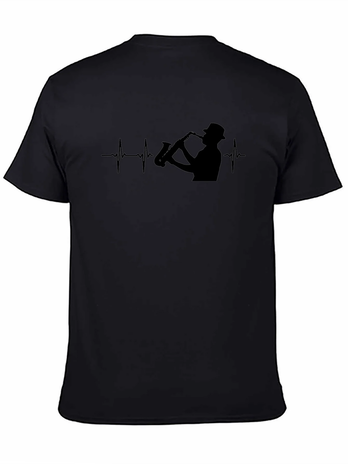 Saxophone Heartbeat Black T-Shirt - Musician Tee product image 4