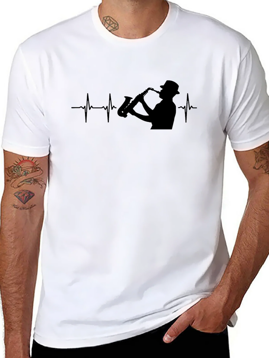 Saxophone Heartbeat Black T-Shirt - Musician Tee product image 7