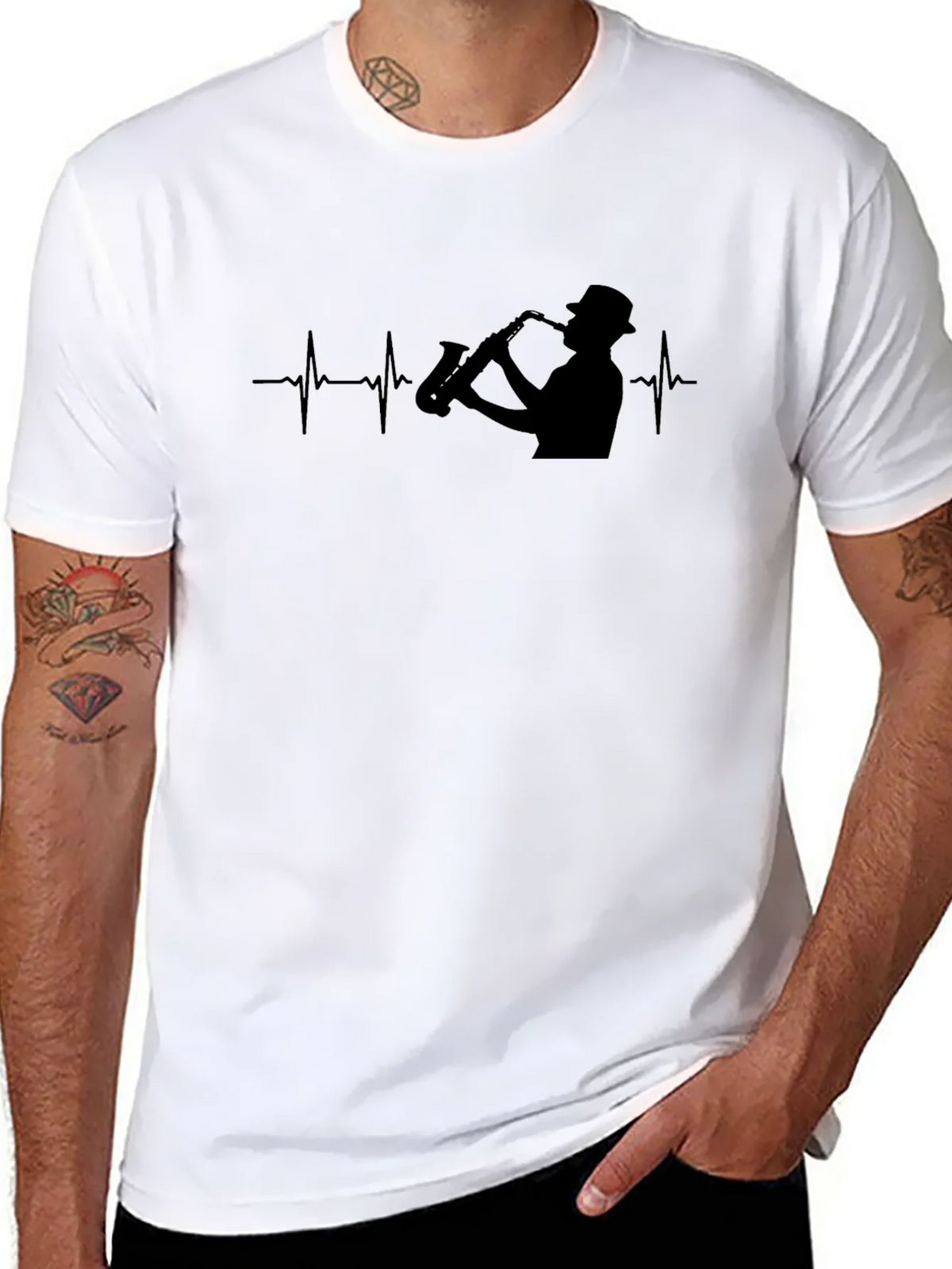 Saxophone Heartbeat Black T-Shirt - Musician Tee product image 7
