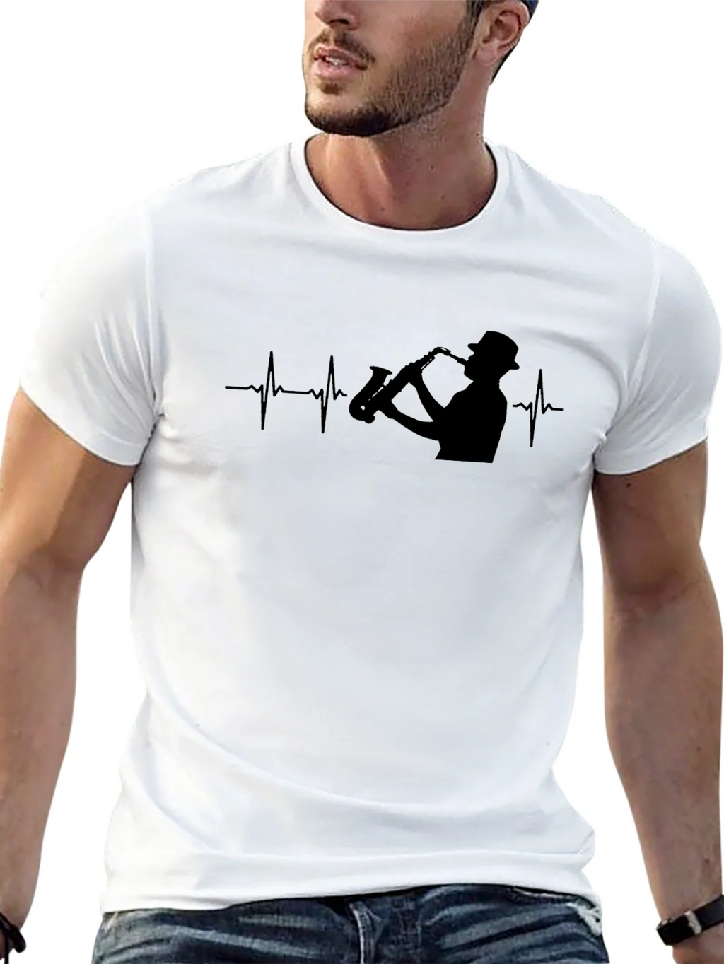 Saxophone Heartbeat Black T-Shirt - Musician Tee product image 12