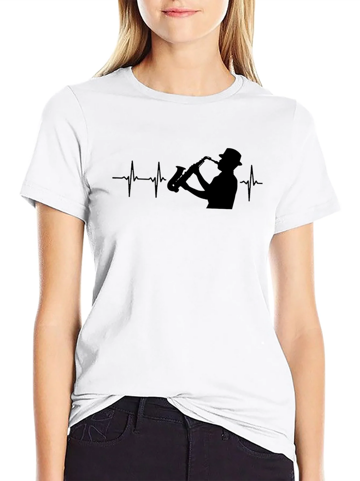Saxophone Heartbeat Black T-Shirt - Musician Tee product image 8