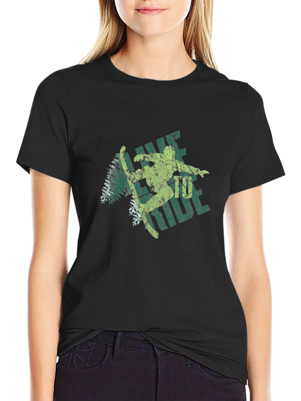 Retro Skier Graphic Tee - Black Cotton Blend product image 2