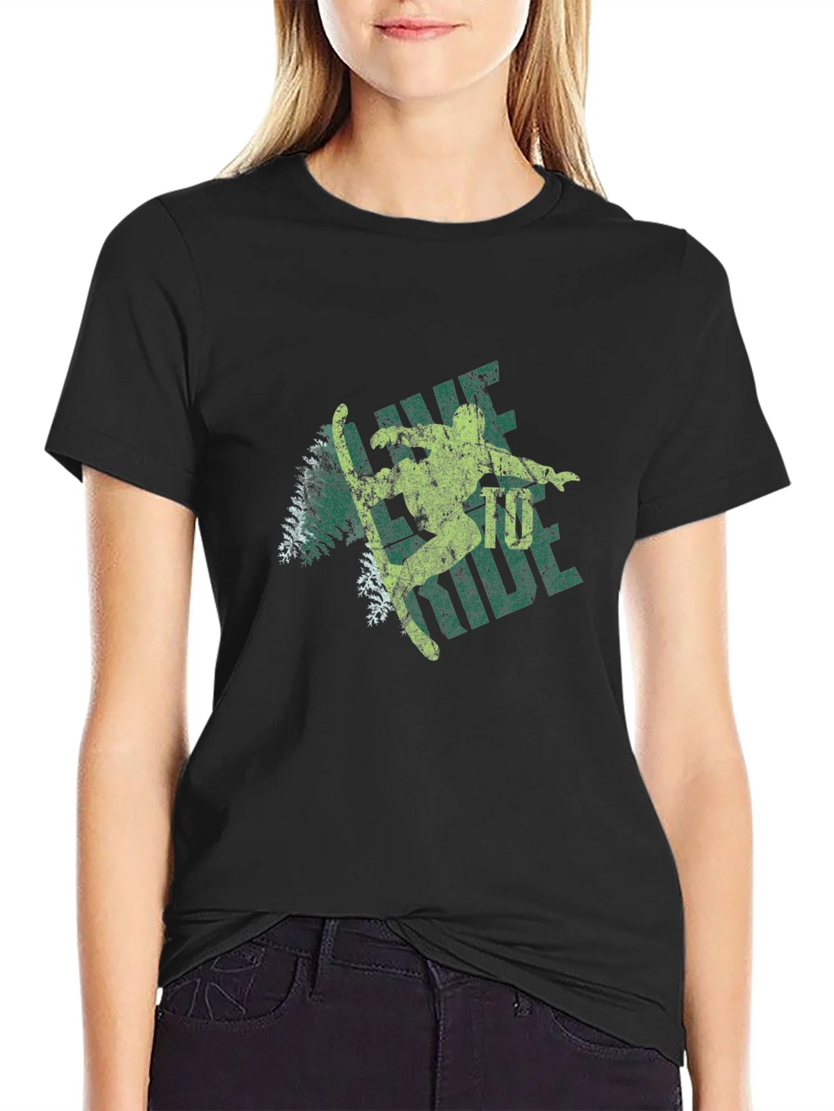 Retro Skier Graphic Tee - Black Cotton Blend product image 2