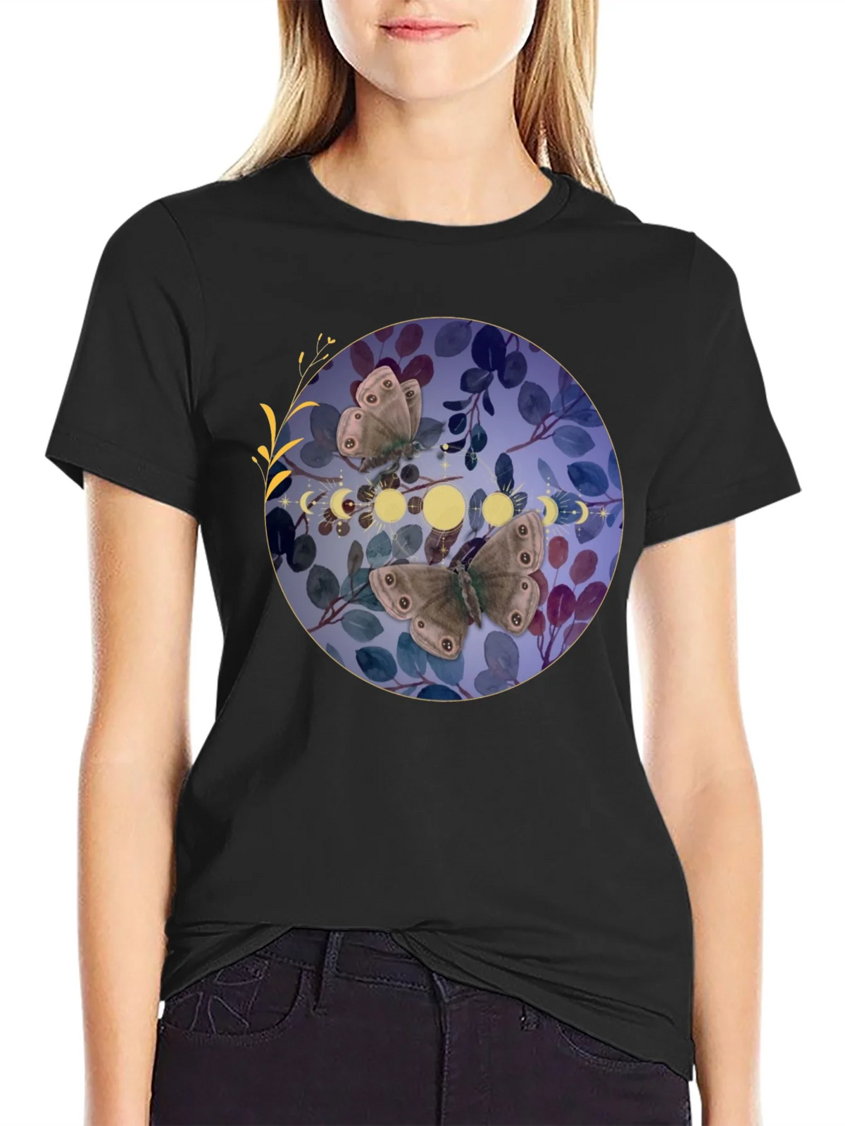 Butterfly & Moon Phase Graphic T-Shirt product image 1