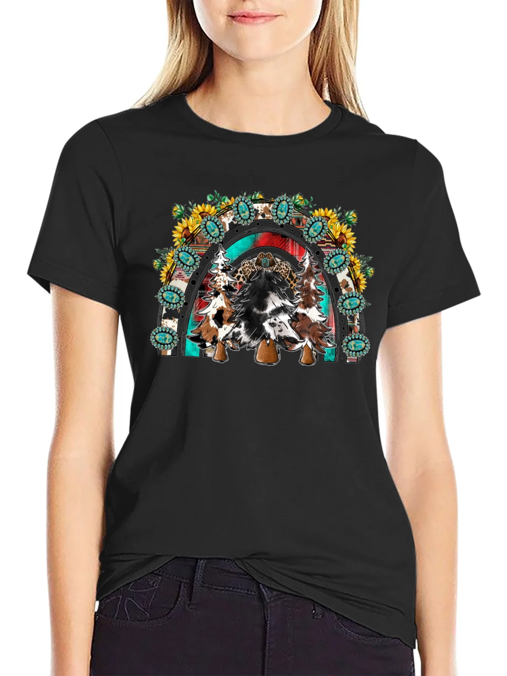 Western Christmas Trees Rainbow T-Shirt product image 2