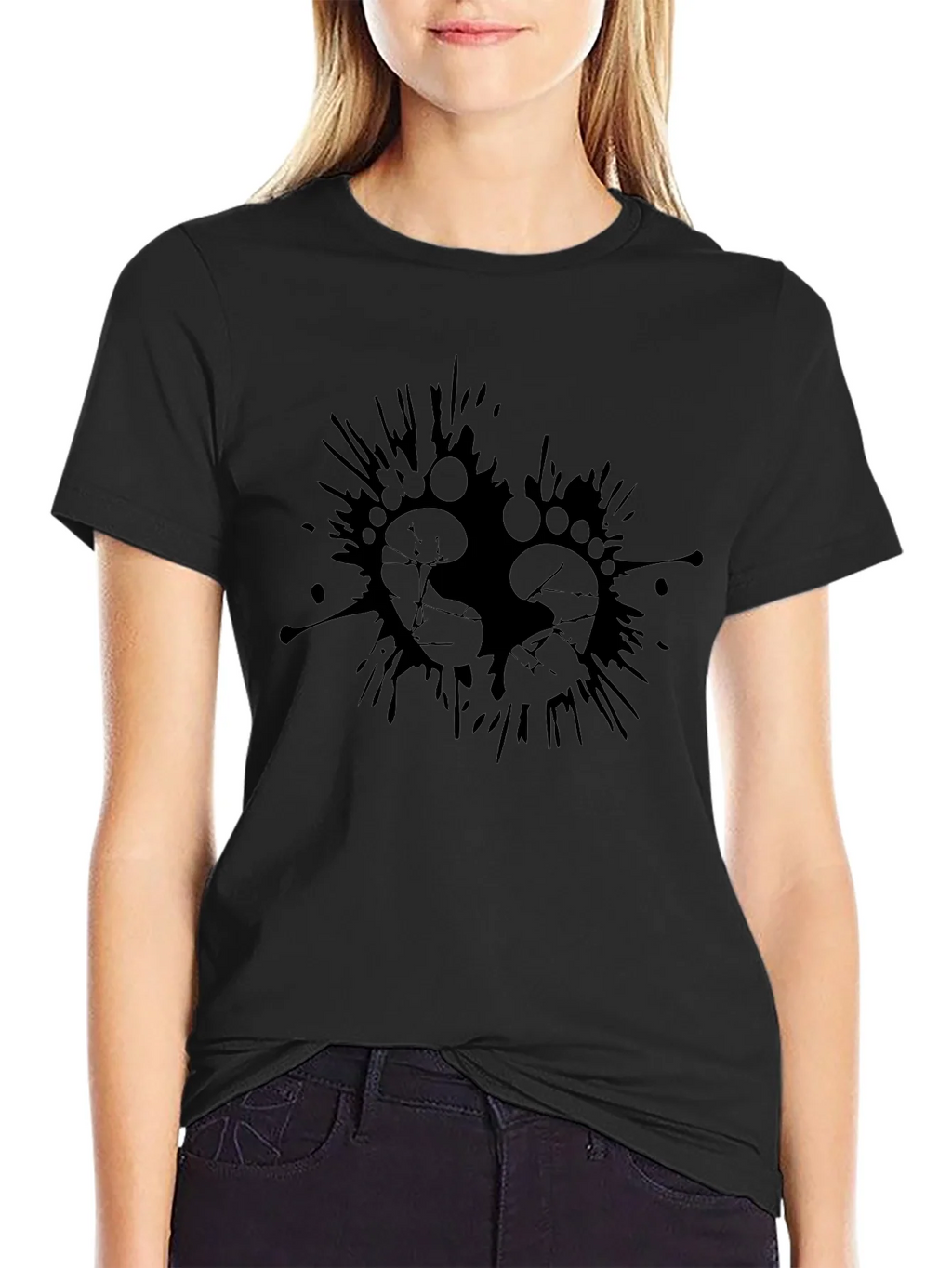 Mens Black Graphic Tee - Footprints Splash Design product image 2