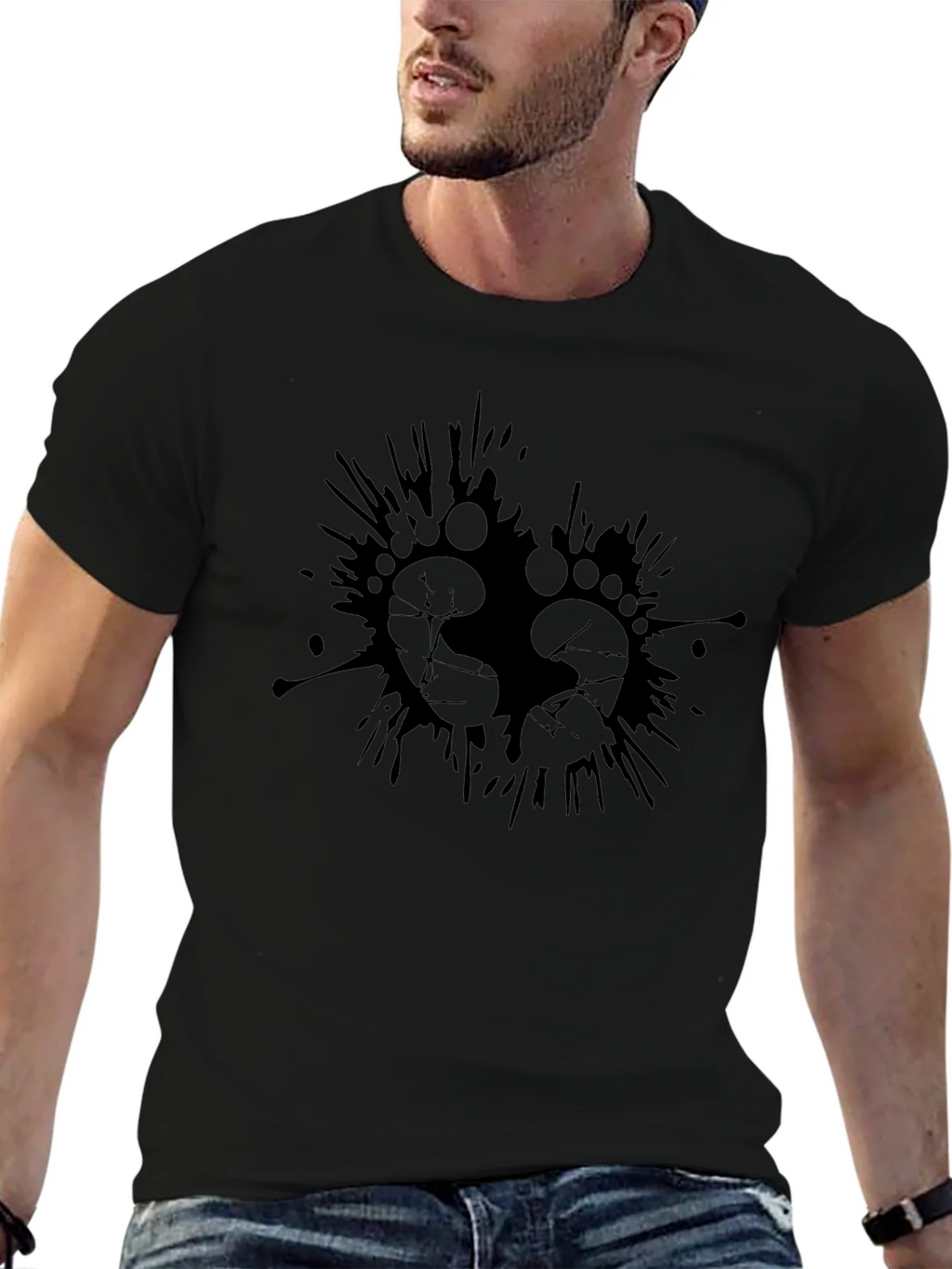 Mens Black Graphic Tee - Footprints Splash Design product image 6
