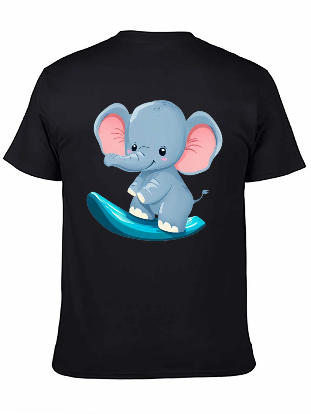 Cute Elephant Surfing Tee - Black Cotton T-Shirt product image 2