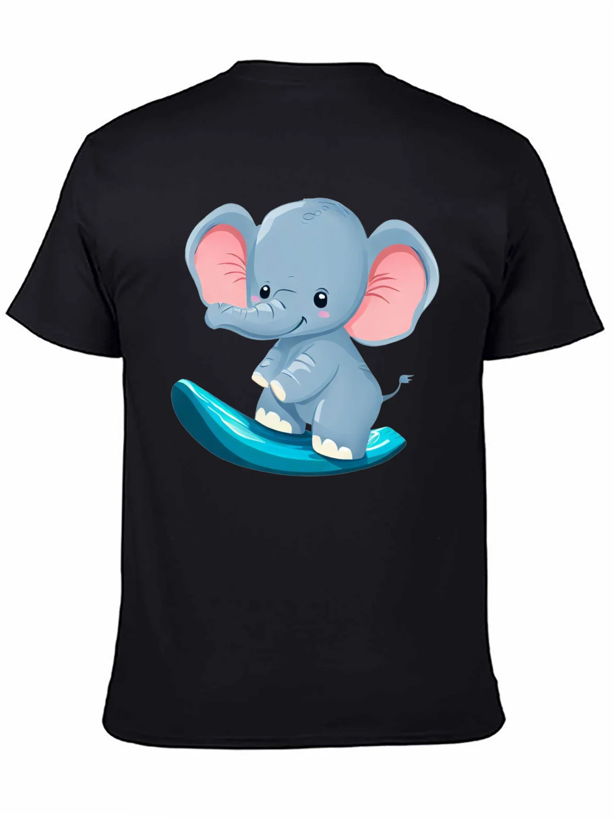 Cute Elephant Surfing Tee - Black Cotton T-Shirt product image 2